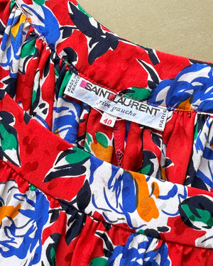 80s YSL Silk Floral Dress | M