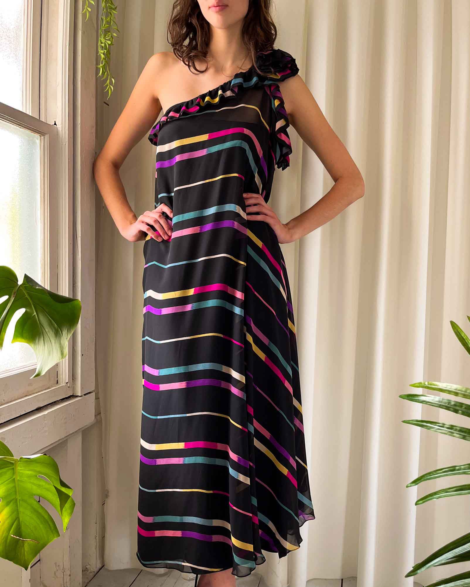 one shoulder 80s dress Pierre Cardin Vintage 80's One Shoulder Pouf Dress with Detachable Train at 1stDibs