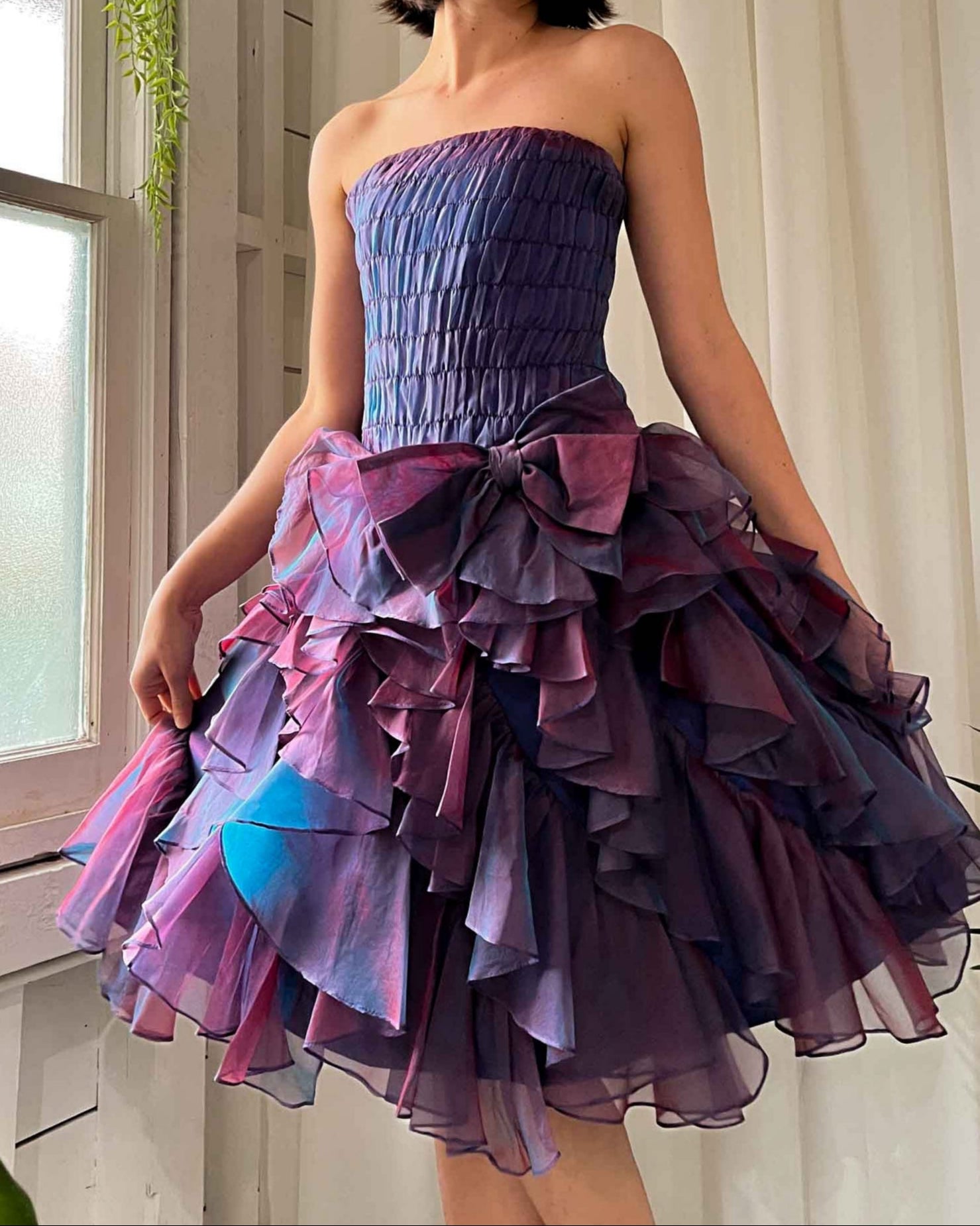 80s Iridescent Ruffled Strapless Dress | XS-S 80s Iridescent Ruffled Strapless Dress | XS-S