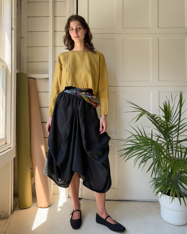 90s Sculptural Linen Skirt | S-M - Lucky Vintage