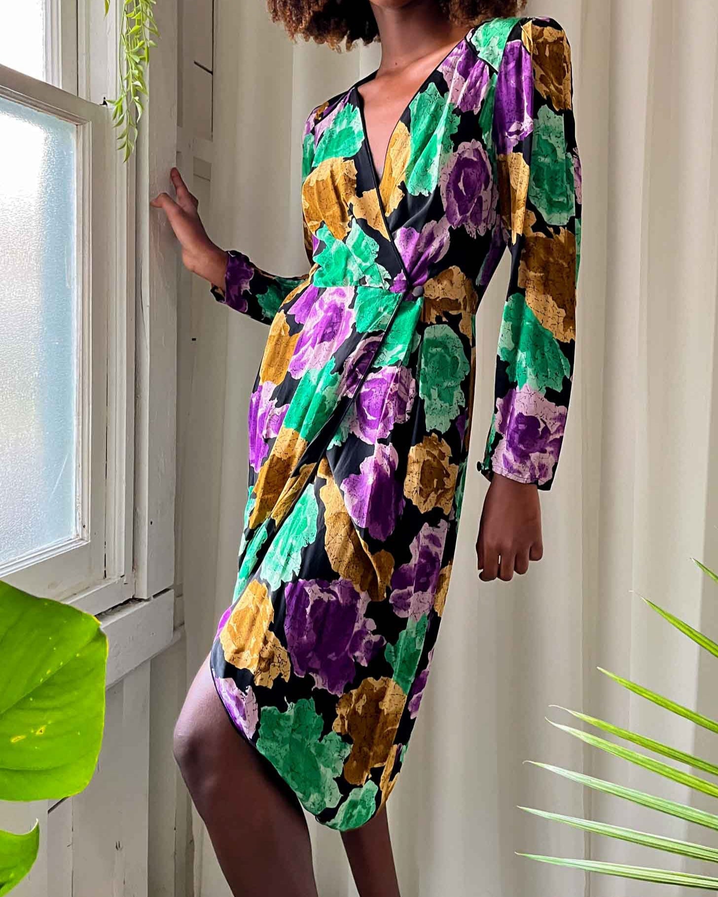 fitted lace wedding dress Flower Print Wrap Dress XSmall main image 1