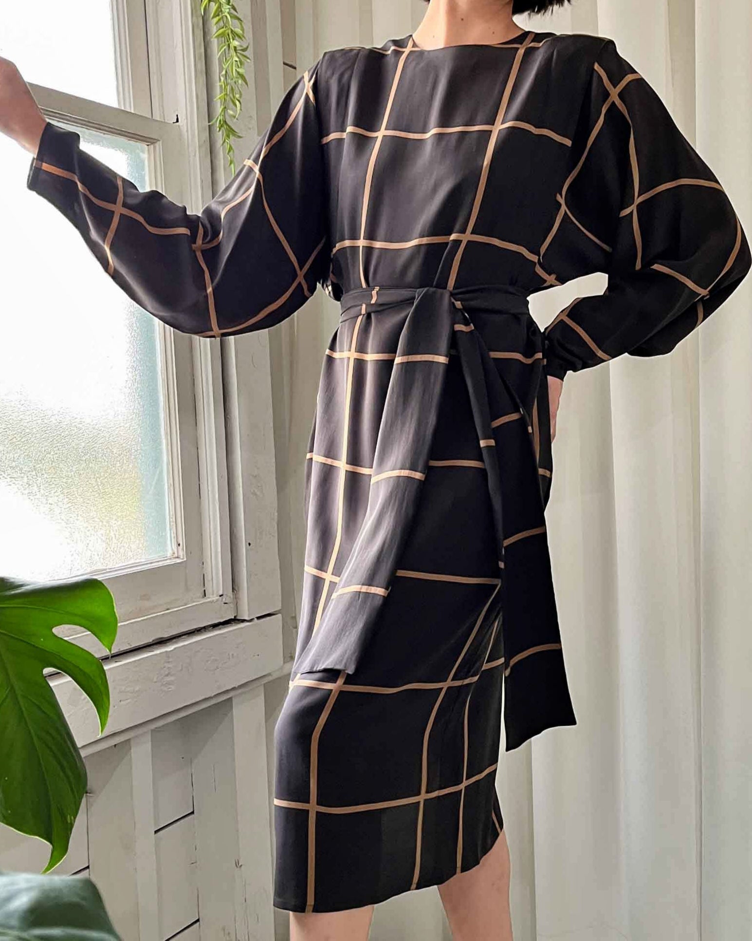 80s Belted Silk Dress | S-M