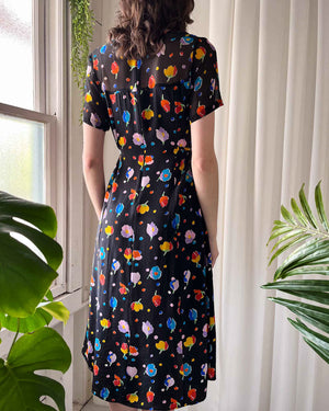 90s Floral Silk Sheer Panel Dress | S