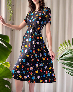 90s Floral Silk Sheer Panel Dress | S