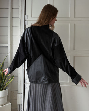 80s Leather Funnel Neck Jacket | L