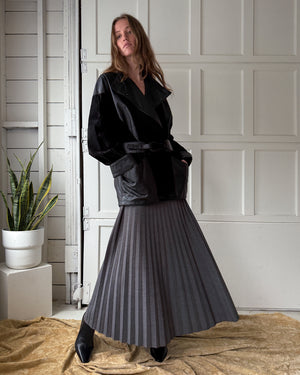 80s Leather Funnel Neck Jacket | L