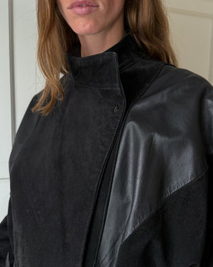 80s Leather Funnel Neck Jacket | L