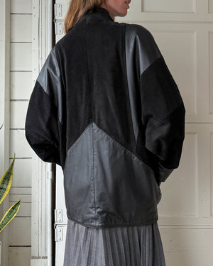 80s Leather Funnel Neck Jacket | L