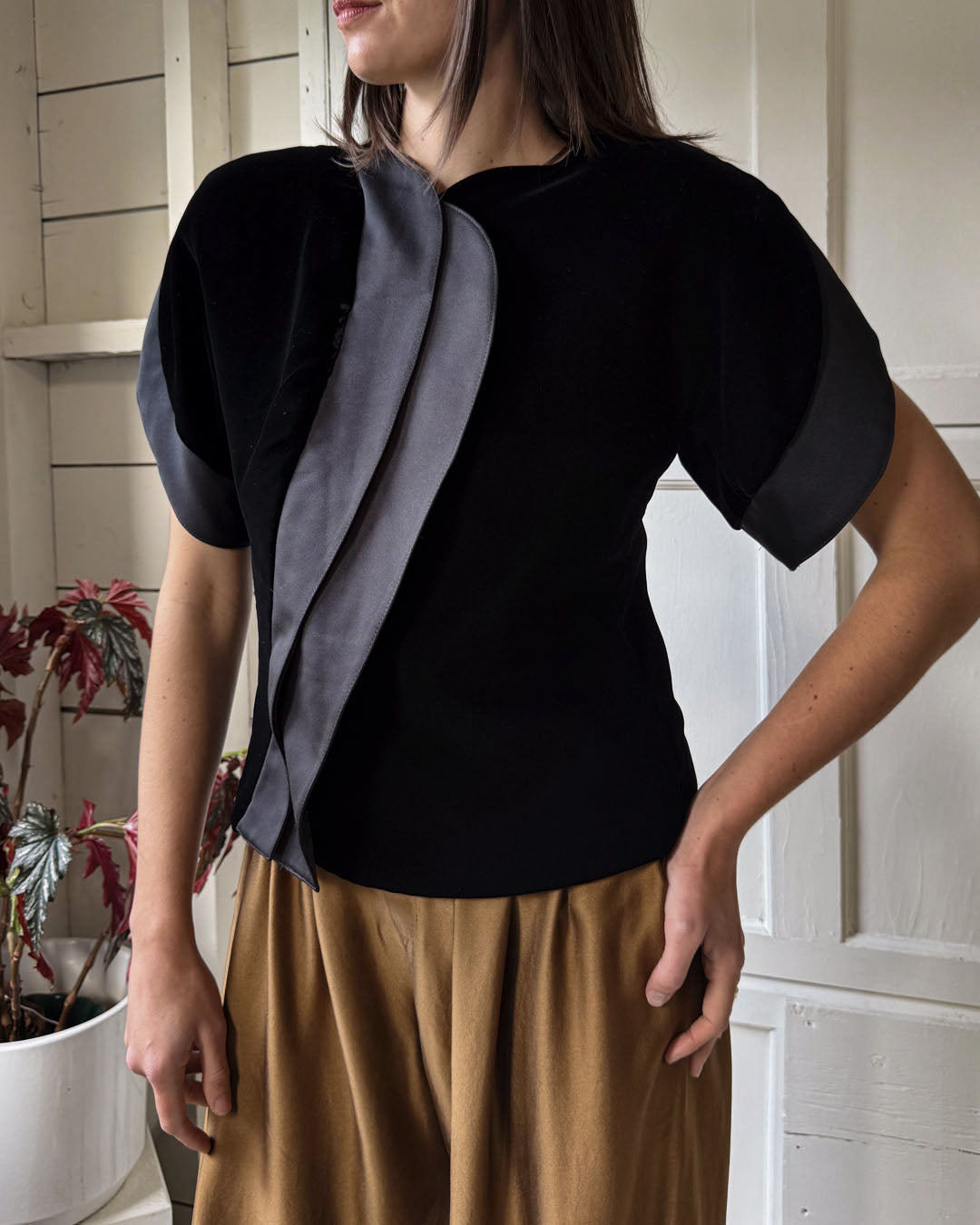 80s Raul Blanco Black Velvet Top | S