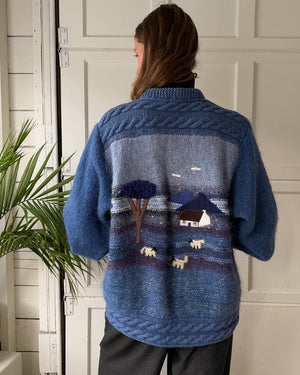 80s Blue Pastoral Mohair Cardigan | XL