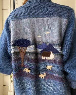 80s Blue Pastoral Mohair Cardigan | XL