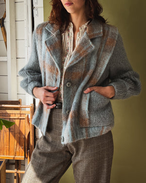 80s Plaid Mohair Knit Jacket | M-L