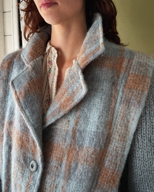 80s Plaid Mohair Knit Jacket | M-L