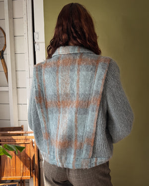 80s Plaid Mohair Knit Jacket | M-L