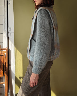 80s Plaid Mohair Knit Jacket | M-L