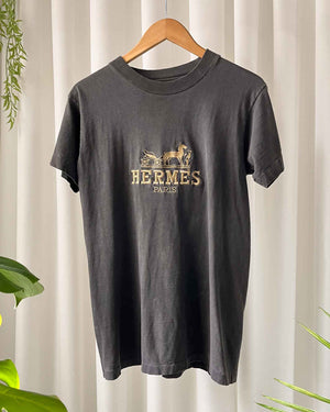 90s Hermes Embroidered Logo T-Shirt | S-M