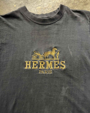 90s Hermes Embroidered Logo T-Shirt | S-M
