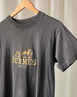 90s Hermes Embroidered Logo T-Shirt | S-M