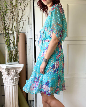 80s Belted Silk Dress | S