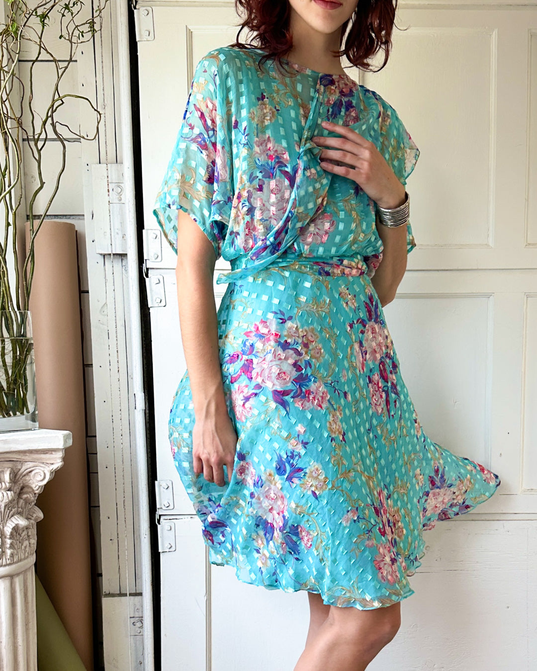 80s Belted Silk Dress