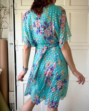 80s Belted Silk Dress | S