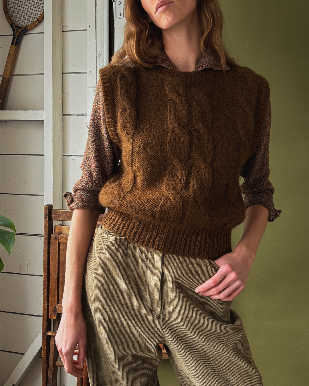 80s Brown Wool Sweater Vest | M