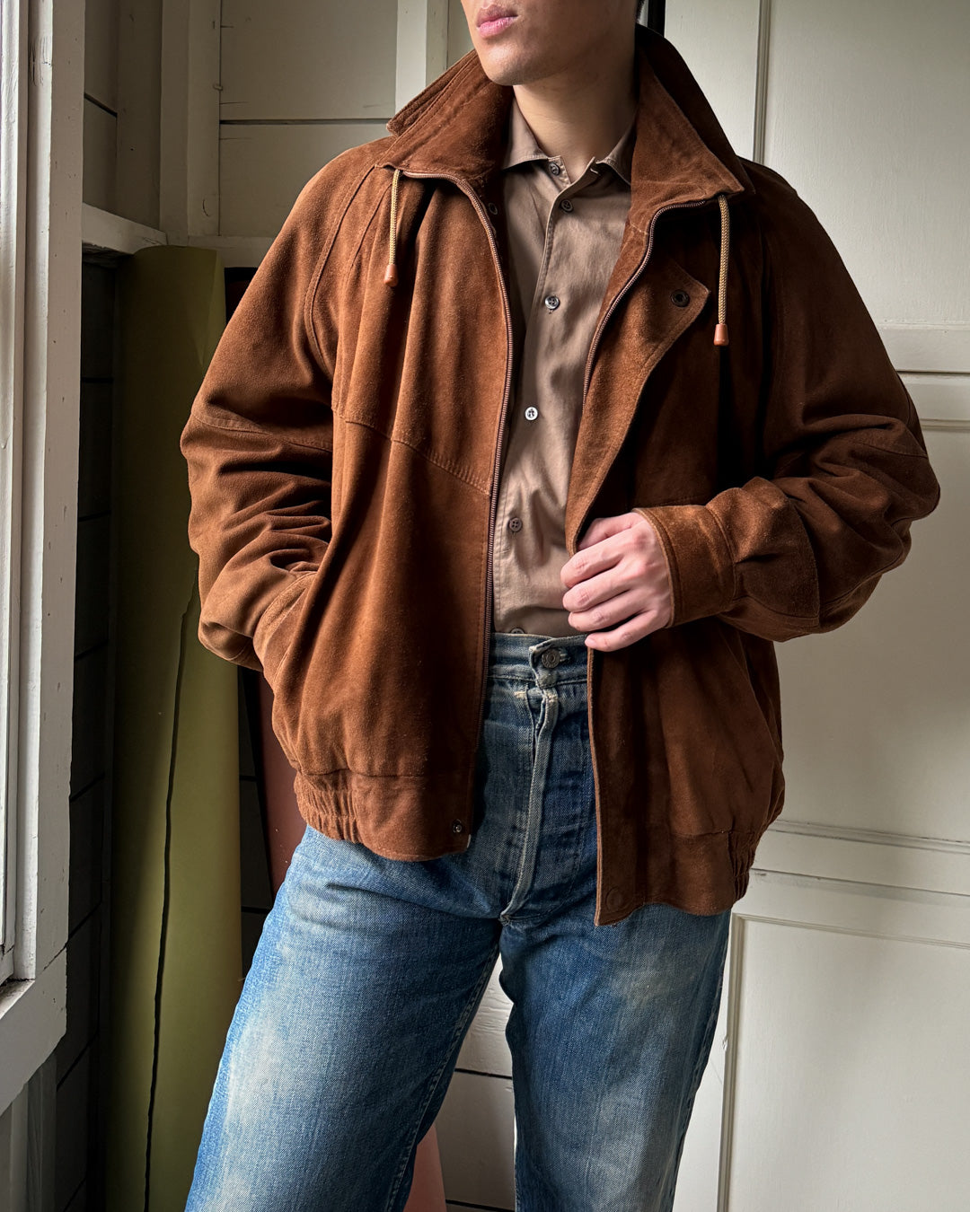 80s Double Collar Suede Jacket | L-XL - Lucky Vintage