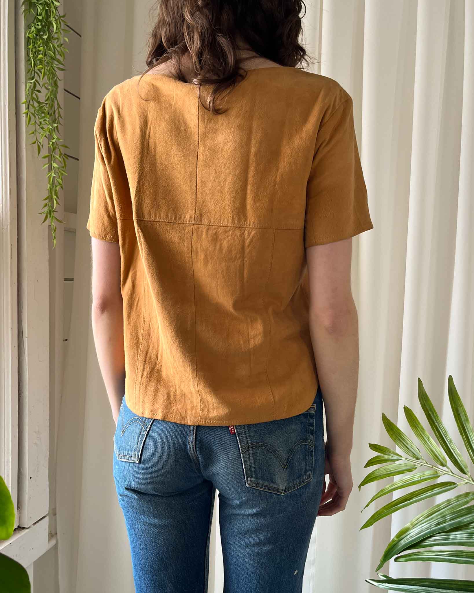 90s Soft Suede Leather Top | S-M