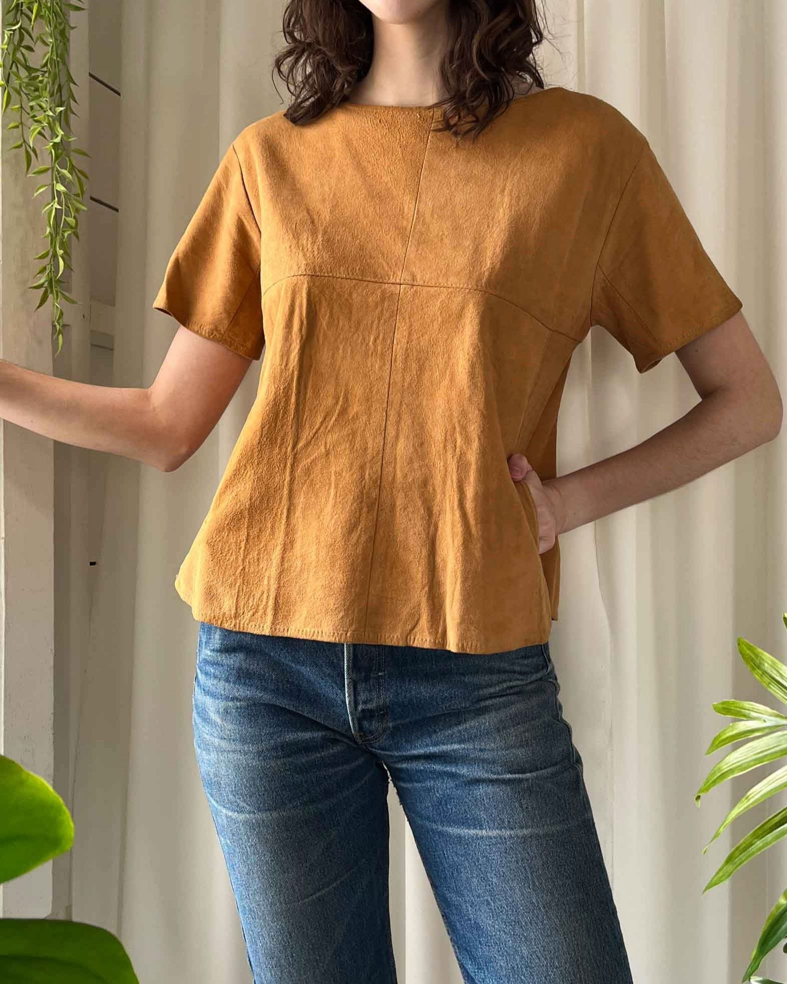 90s Soft Suede Leather Top | S-M