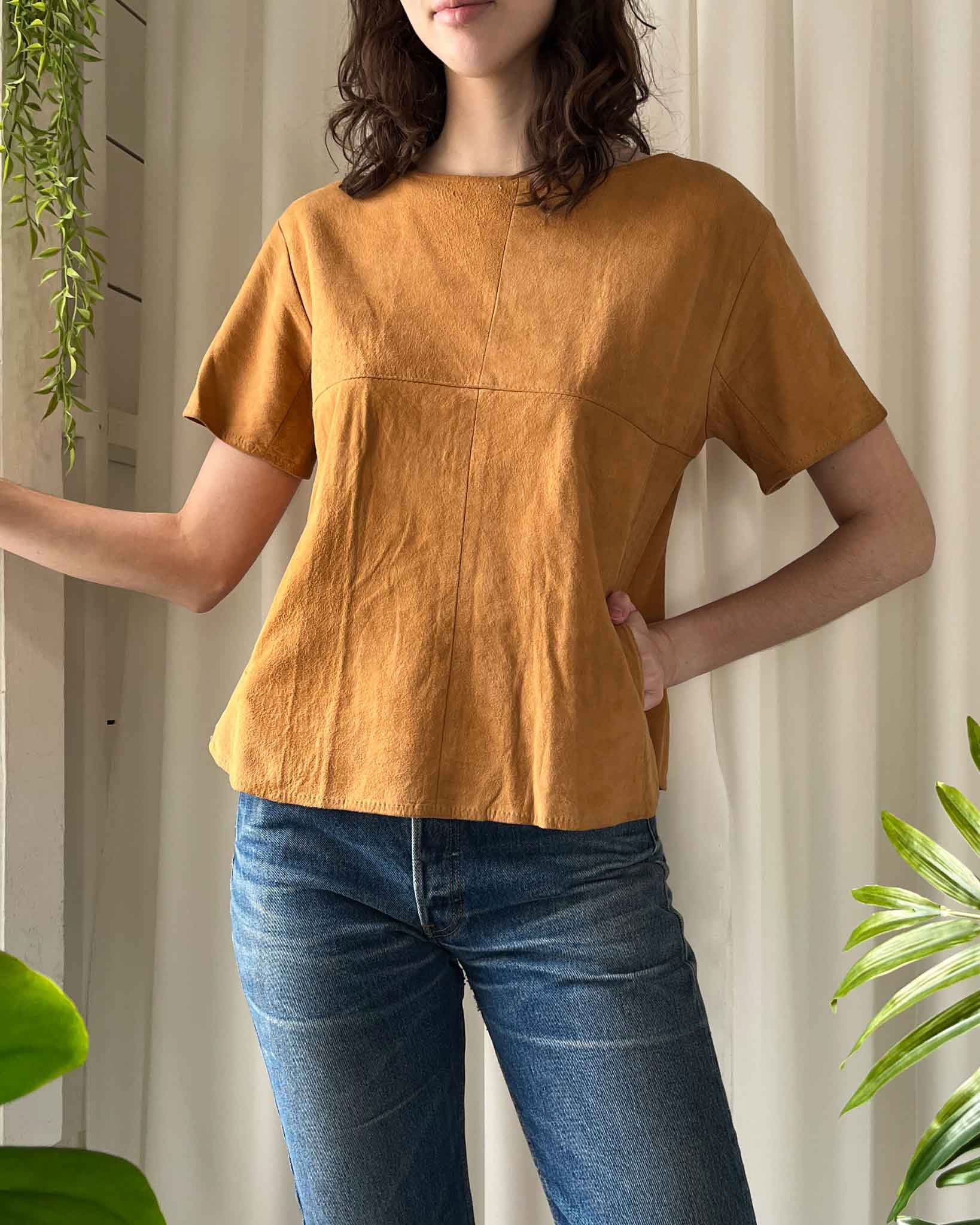 90s Soft Suede Leather Top