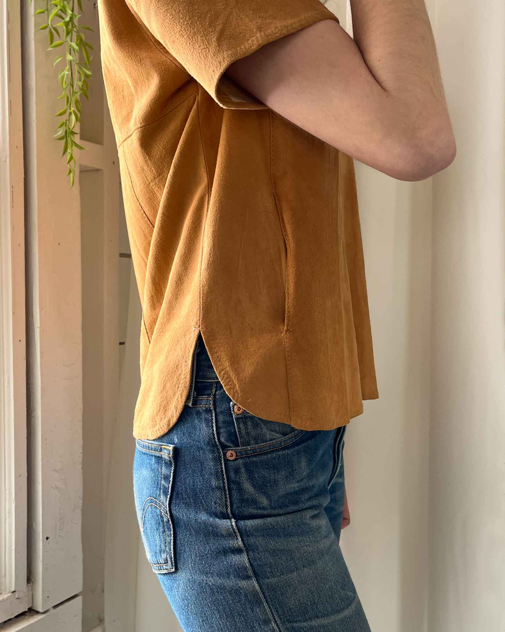 90s Soft Suede Leather Top | S-M