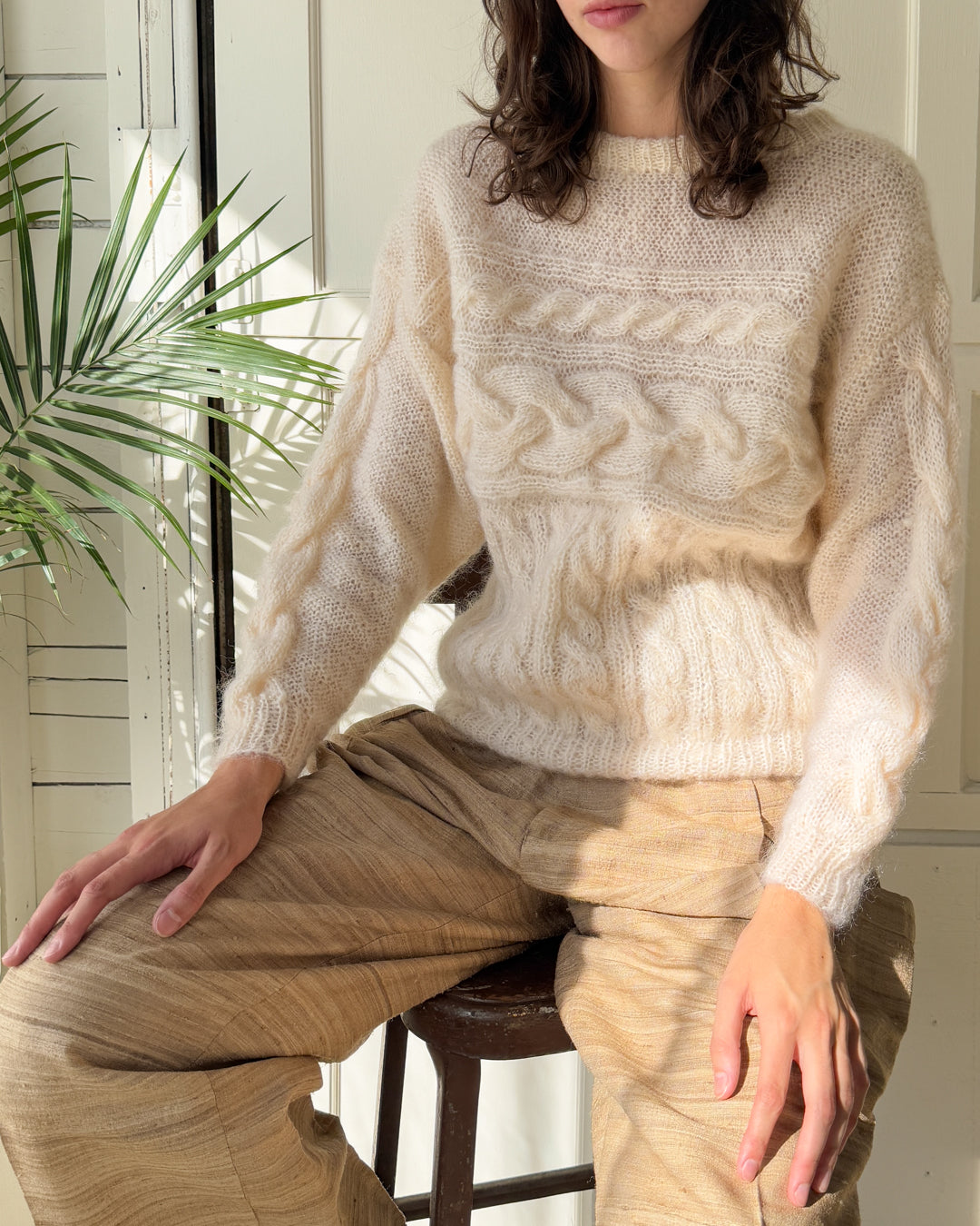 80s Ivory Cable Knit Sweater | M