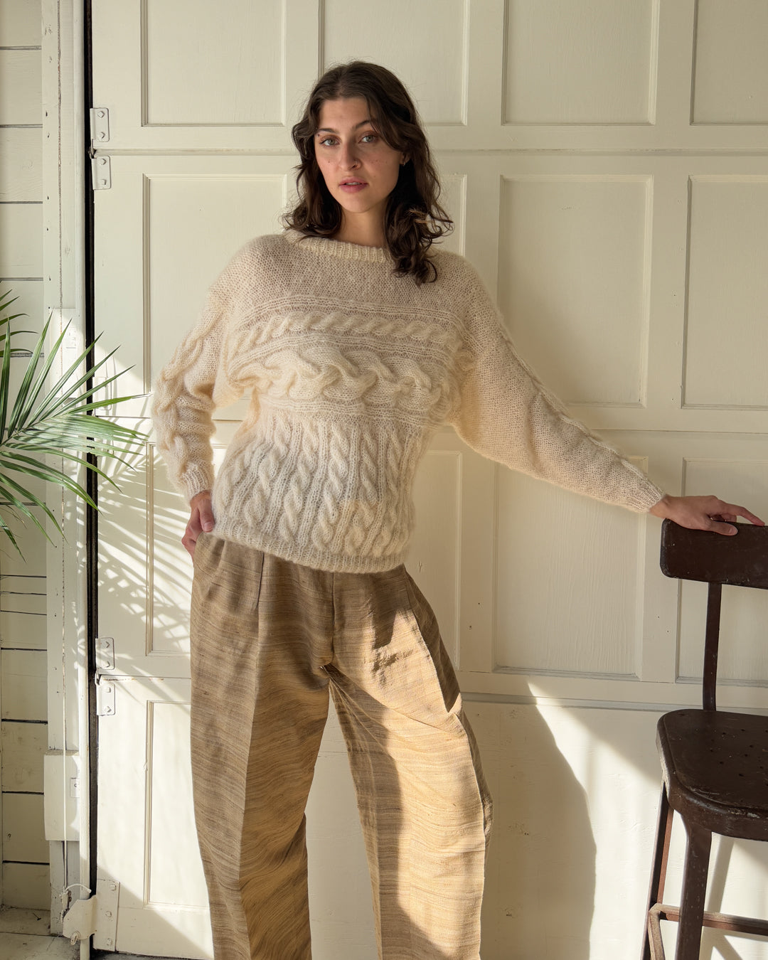 80s Ivory Cable Knit Sweater | M