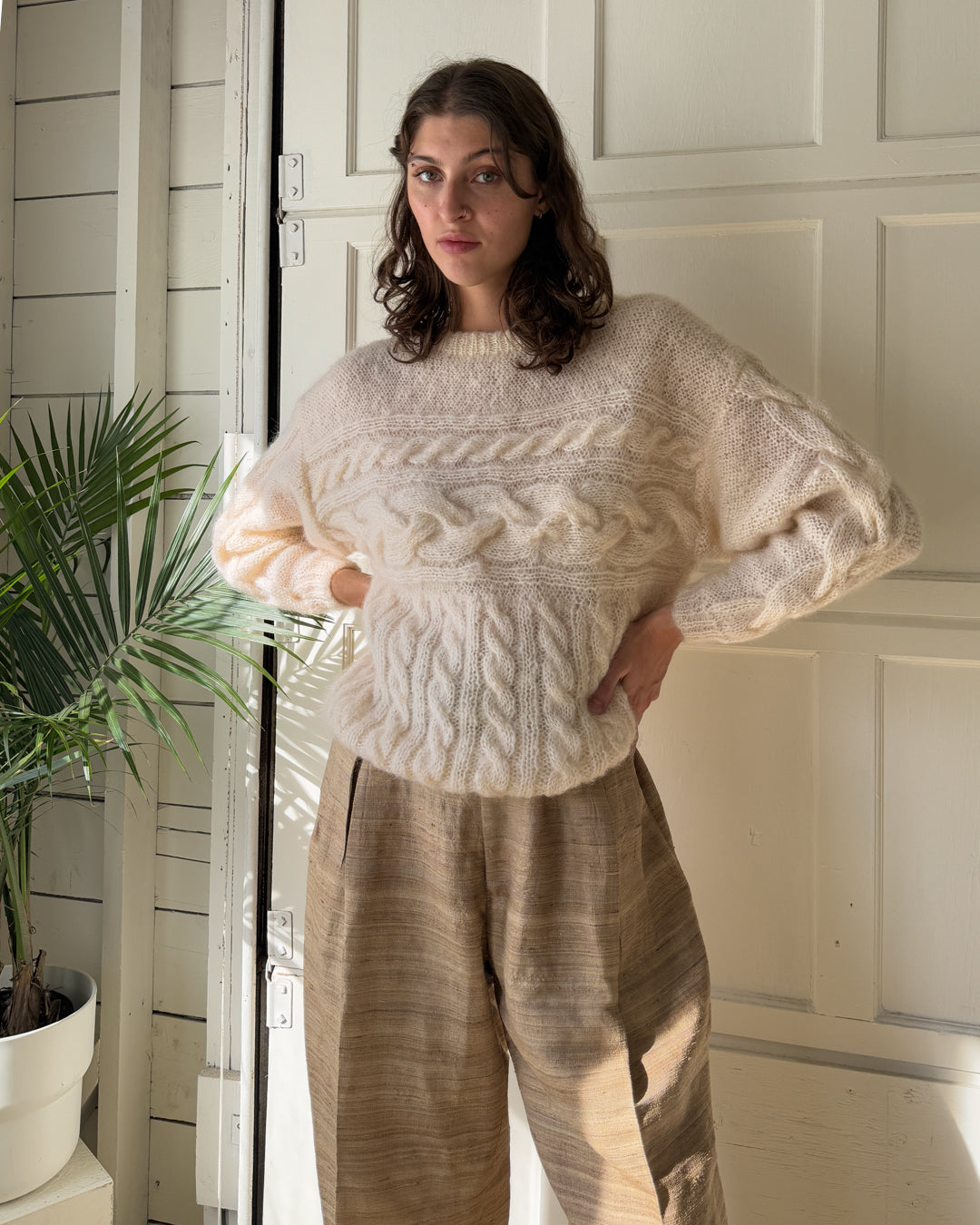 80s Ivory Cable Knit Sweater | M