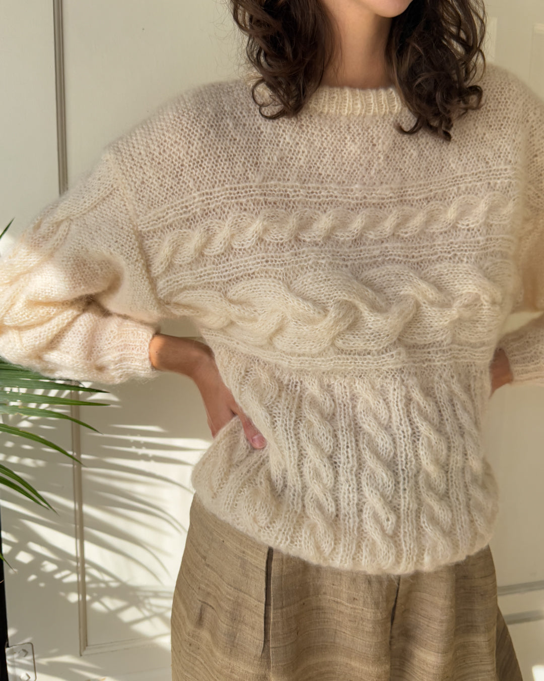 80s Ivory Cable Knit Sweater | M