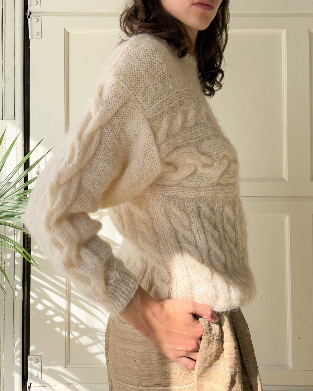 80s Ivory Cable Knit Sweater | M