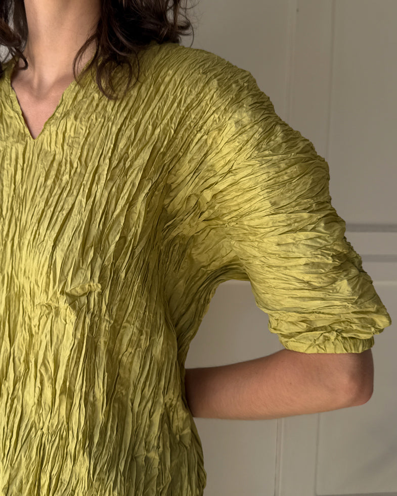 90s Citron Crinkle Silk Top | M-L