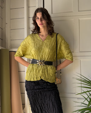 90s Citron Crinkle Silk Top | M-L