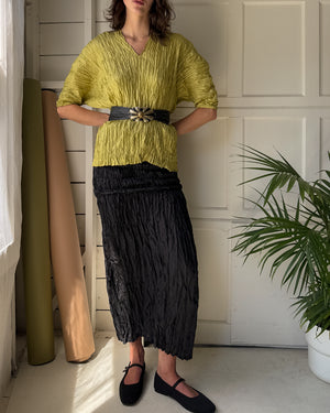 90s Citron Crinkle Silk Top | M-L