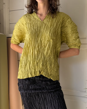 90s Citron Crinkle Silk Top | M-L