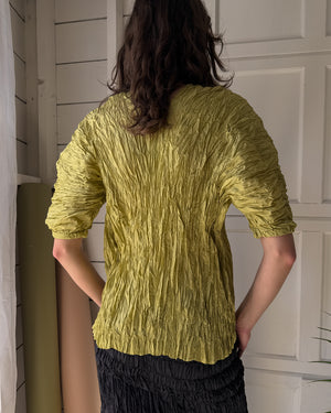 90s Citron Crinkle Silk Top | M-L