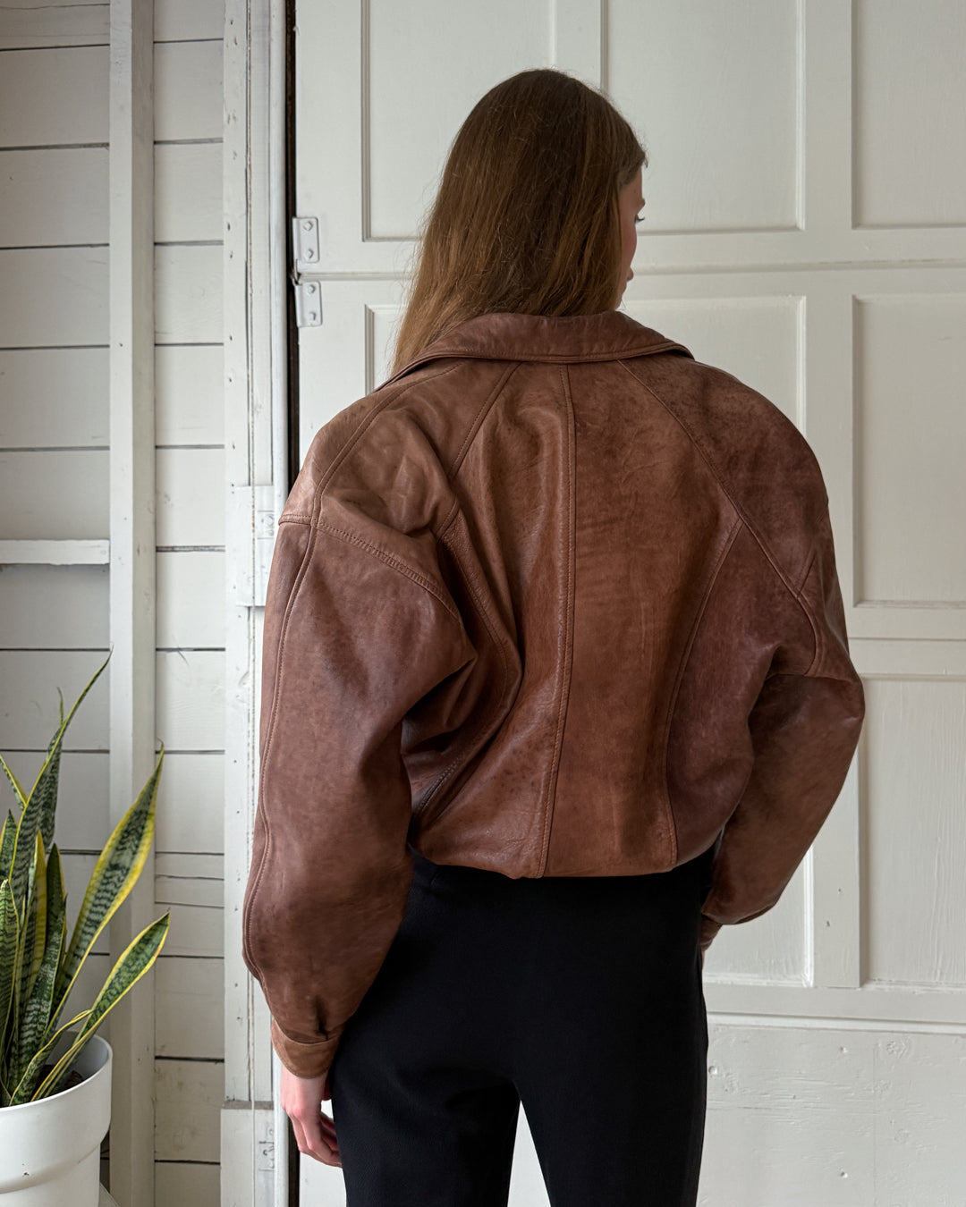 80s Brown Leather Bomber Jacket | M-L - Lucky Vintage