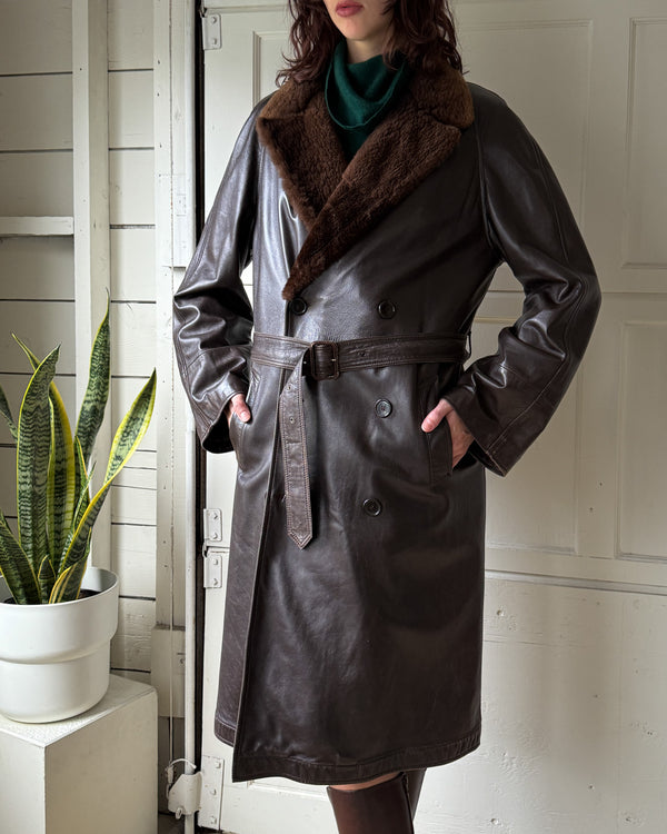 80s Fur Lined Leather Coat | M-L - Lucky Vintage