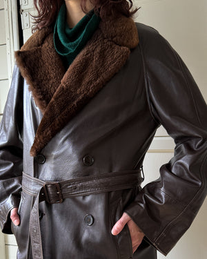 80s Fur Lined Leather Coat | M-L