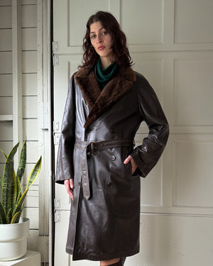 80s Fur Lined Leather Coat | M-L