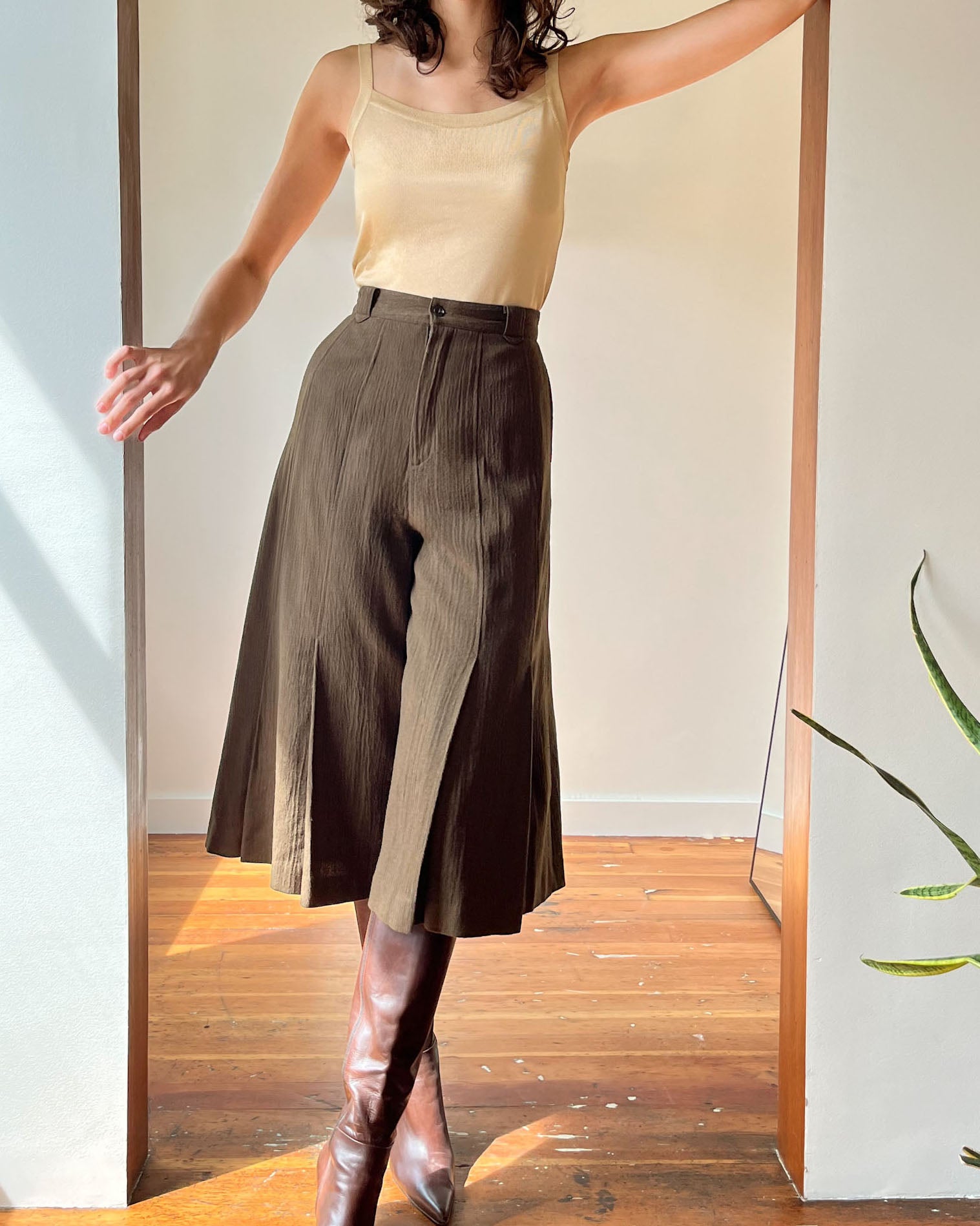 80s Brown Wool Culottes | S