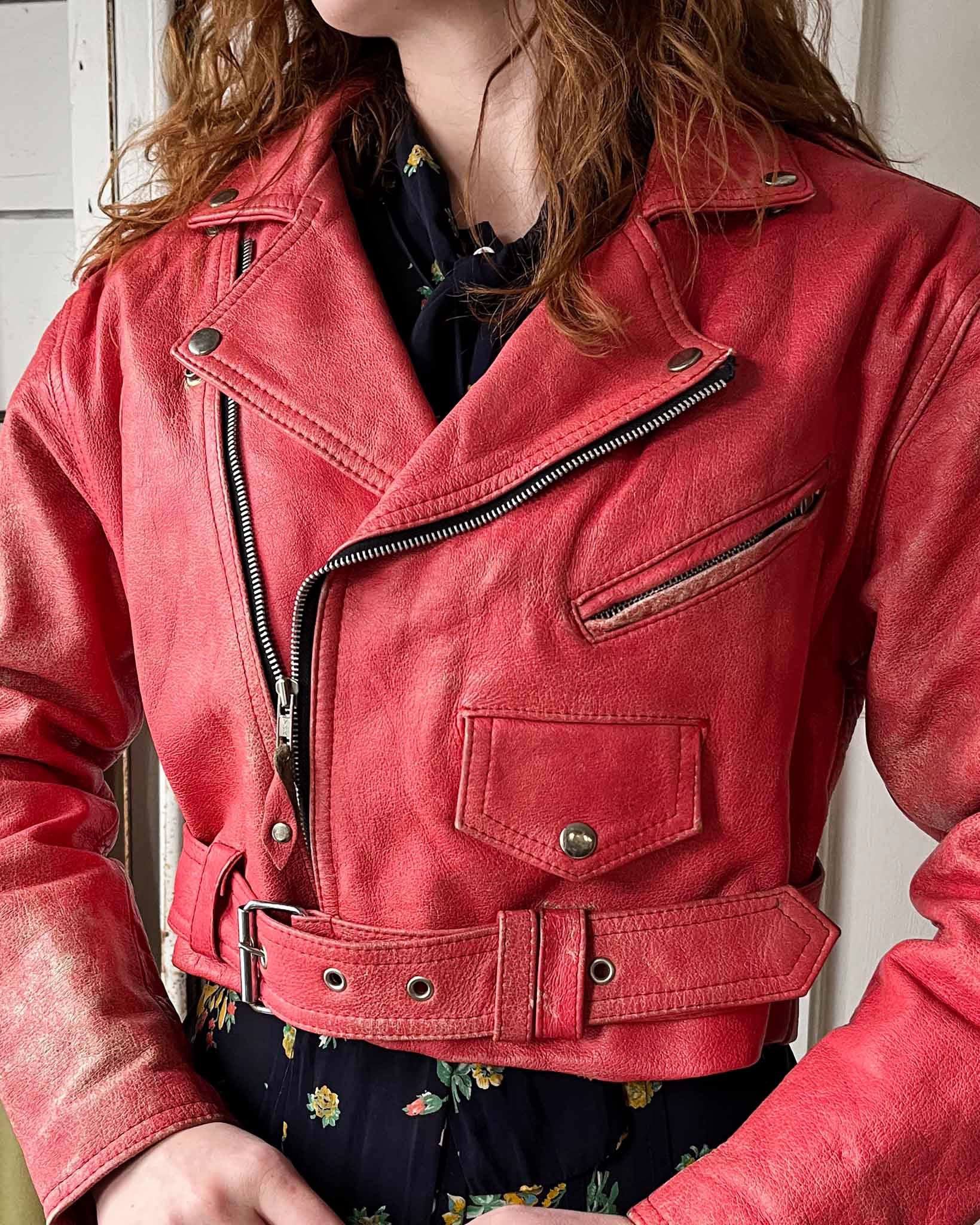 90s Guava Pink Leather Jacket | M-L