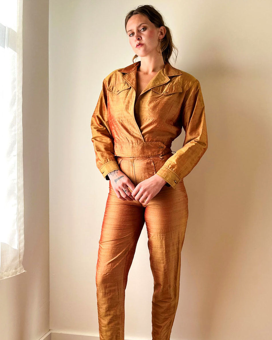 80s Two Tone Dupioni Silk Suit | M