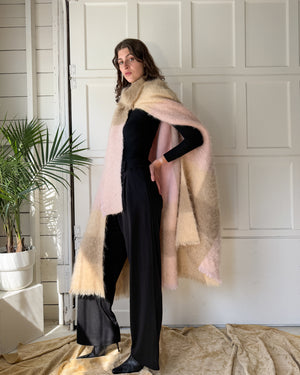 80s Fluffy Plaid Mohair Cape | OSFM