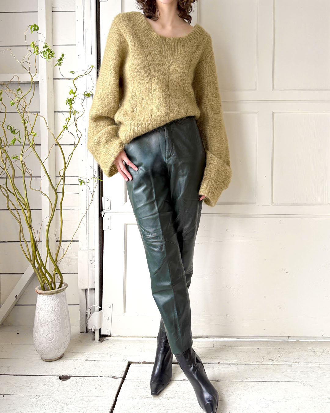 80s Forest Green Leather Pants | M